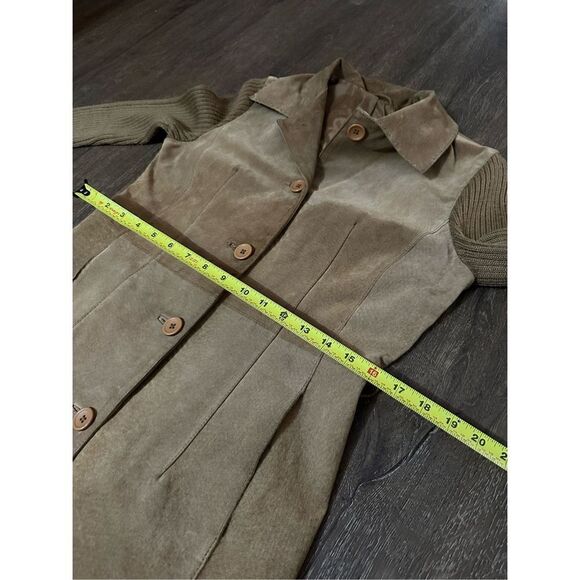 Twiggy Womens Leather Coat with Wool Blend Knit Sleeves Hip Length Retro Size M - Picture 14 of 16